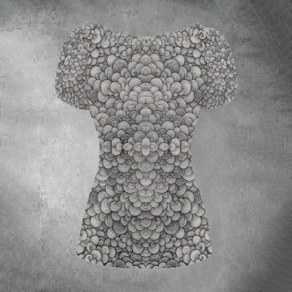 All-over print Women's Puff Sleeve Pleated Shirt