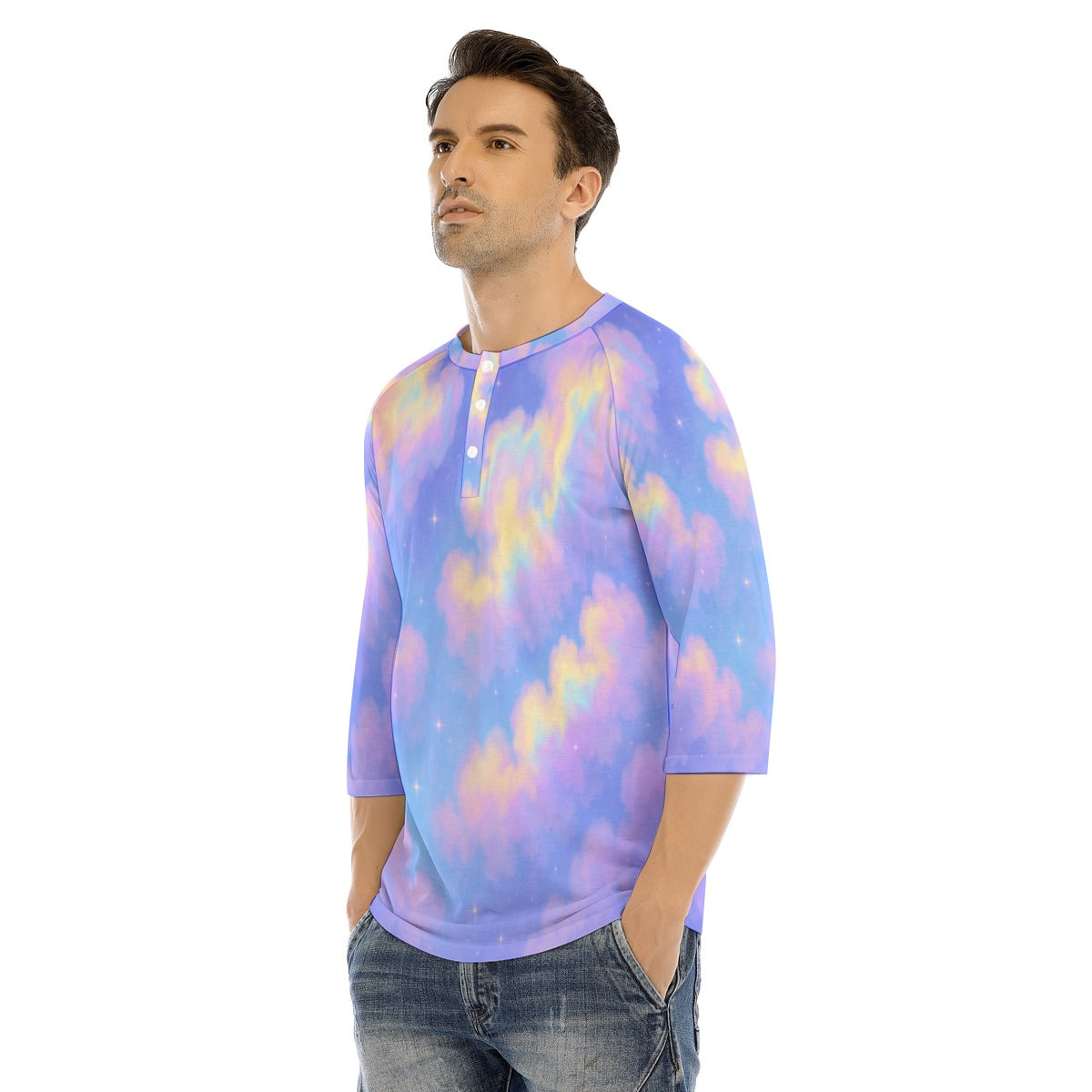 Men's Bracelet Sleeve T-shirt With Button Closure - view 3