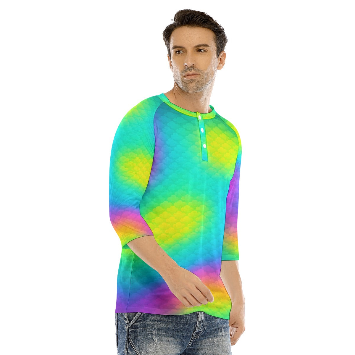 Men's Bracelet Sleeve T-shirt With Button Closure - view 2