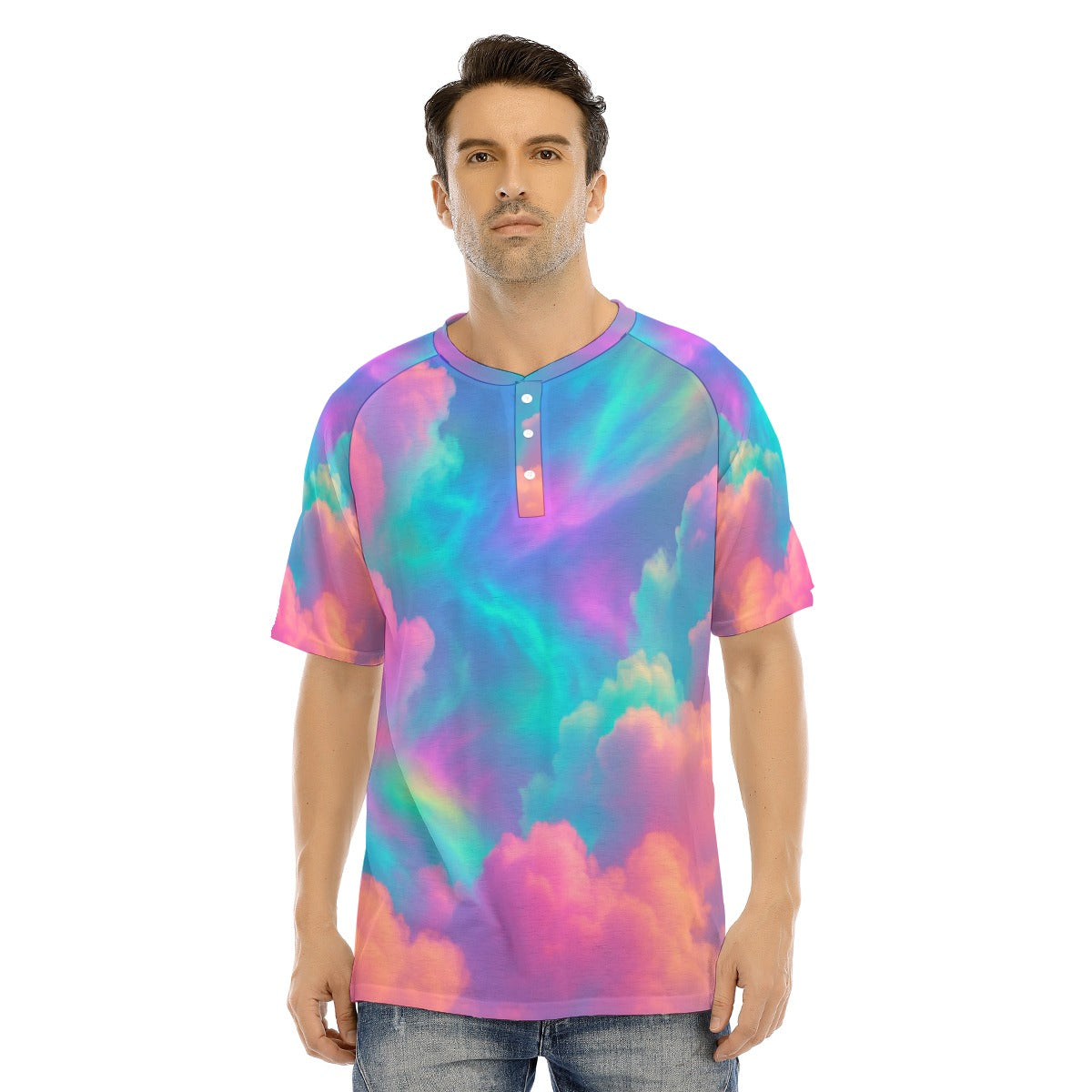 Men's Raglan Sleeve T-shirt With Button Closure