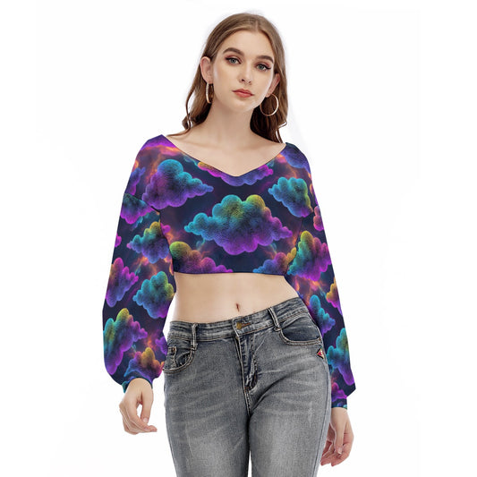Women's V-neck Long Sleeve Cropped Sweatshirt