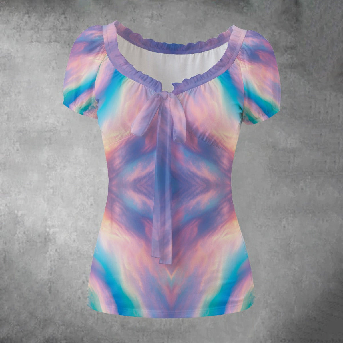 All-over print Women's Puff Sleeve Pleated Shirt