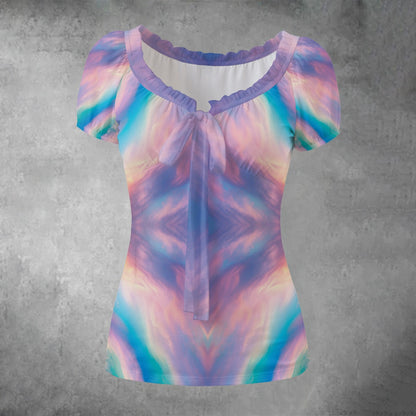 All-over print Women's Puff Sleeve Pleated Shirt