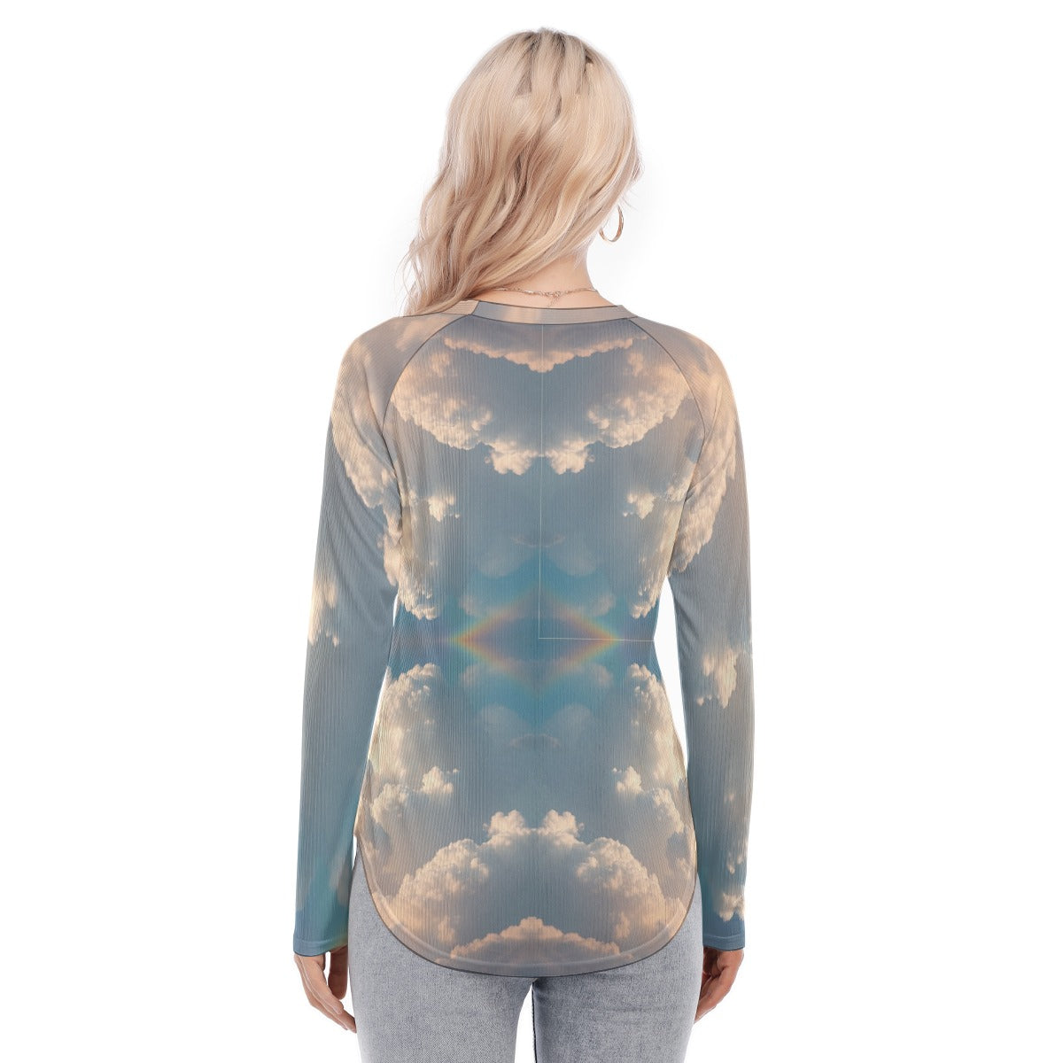 Women's Raglan Sleeves U-Shaped Hem Long Sleeves Blouse