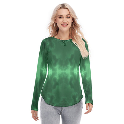 Women's Raglan Sleeves U-Shaped Hem Long Sleeves Blouse