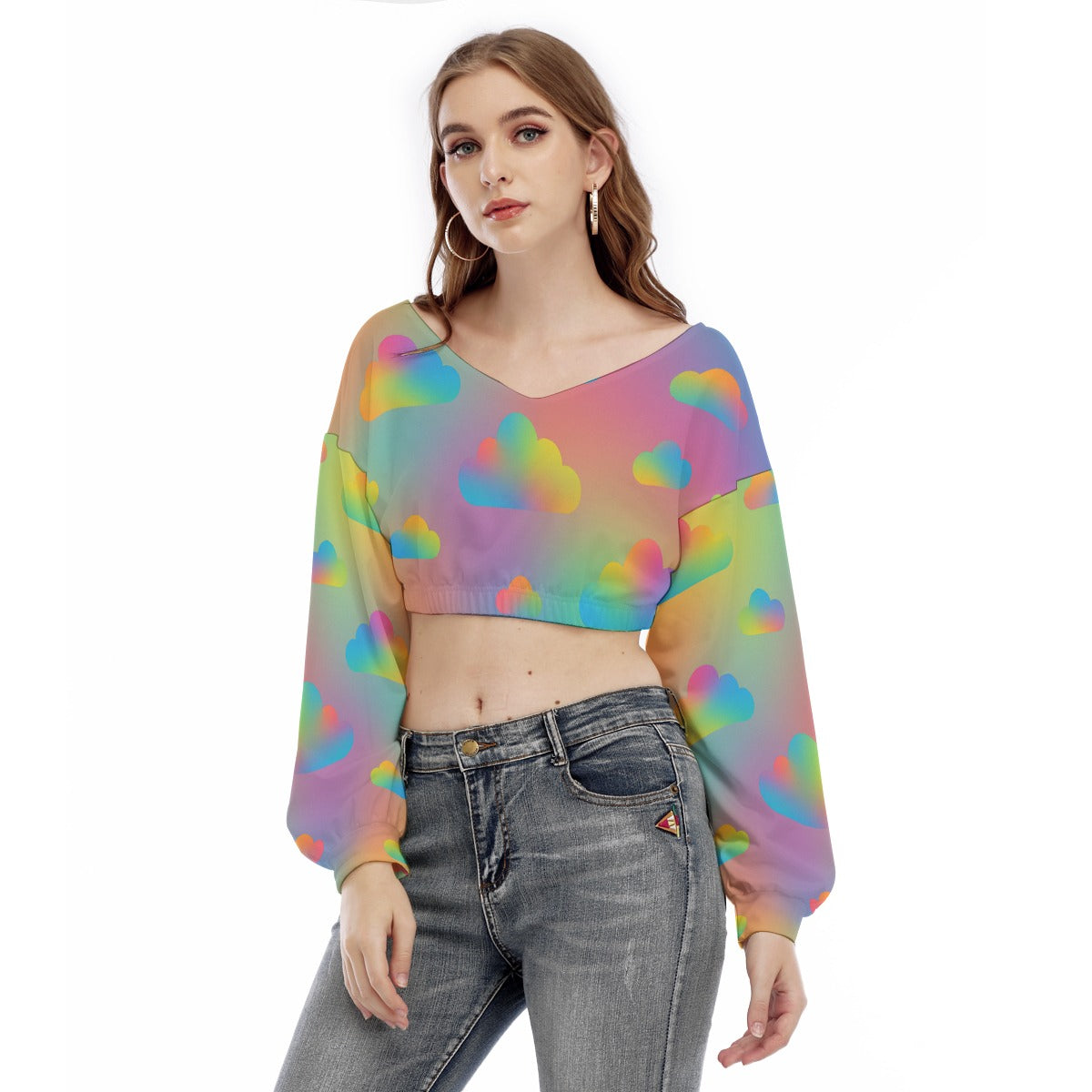 Women's V-neck Long Sleeve Cropped Sweatshirt