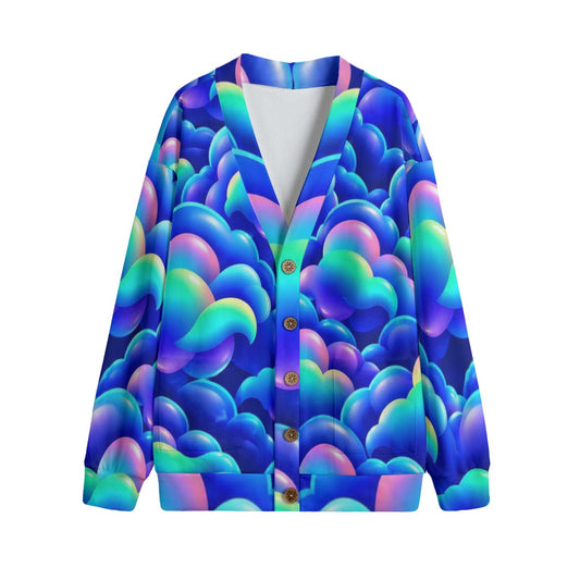 Unisex V-neck Knitted Fleece Cardigan With Button Closure