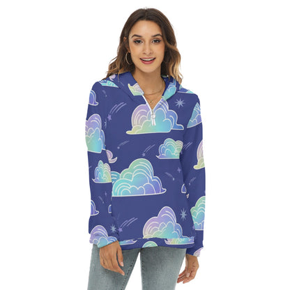 Women's Borg Fleece Hoodie With Half Zip