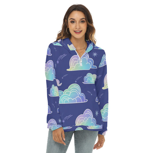 Women's Borg Fleece Hoodie With Half Zip