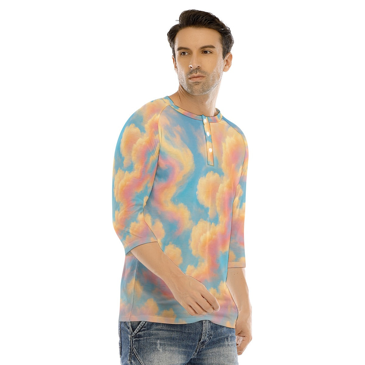 Men's Bracelet Sleeve T-shirt With Button Closure - view 2