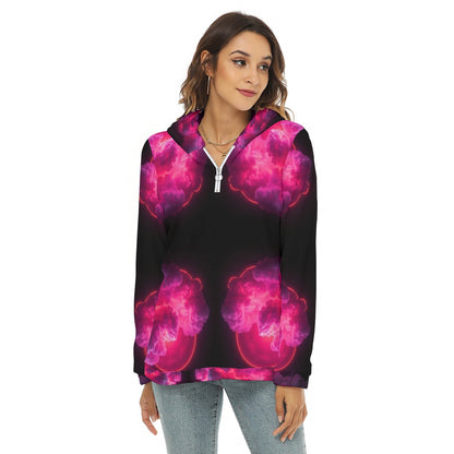 Women's Borg Fleece Hoodie With Half Zip