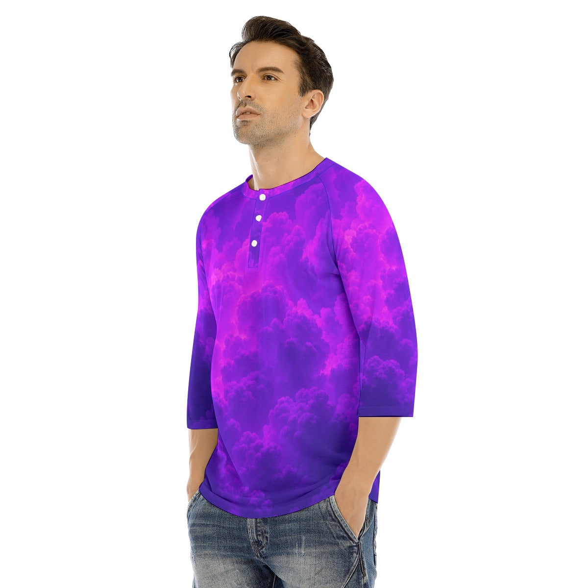 Men's Bracelet Sleeve T-shirt With Button Closure - view 3