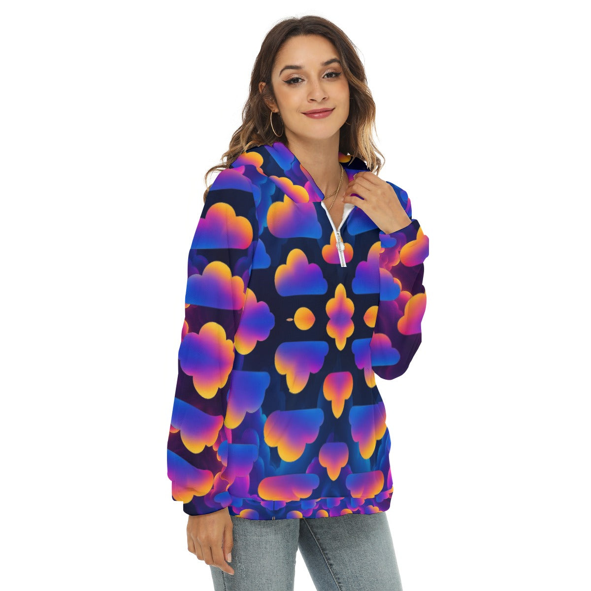 Women's Borg Fleece Hoodie With Half Zip