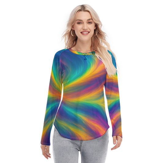 Women's Raglan Sleeves U-Shaped Hem Long Sleeves Blouse