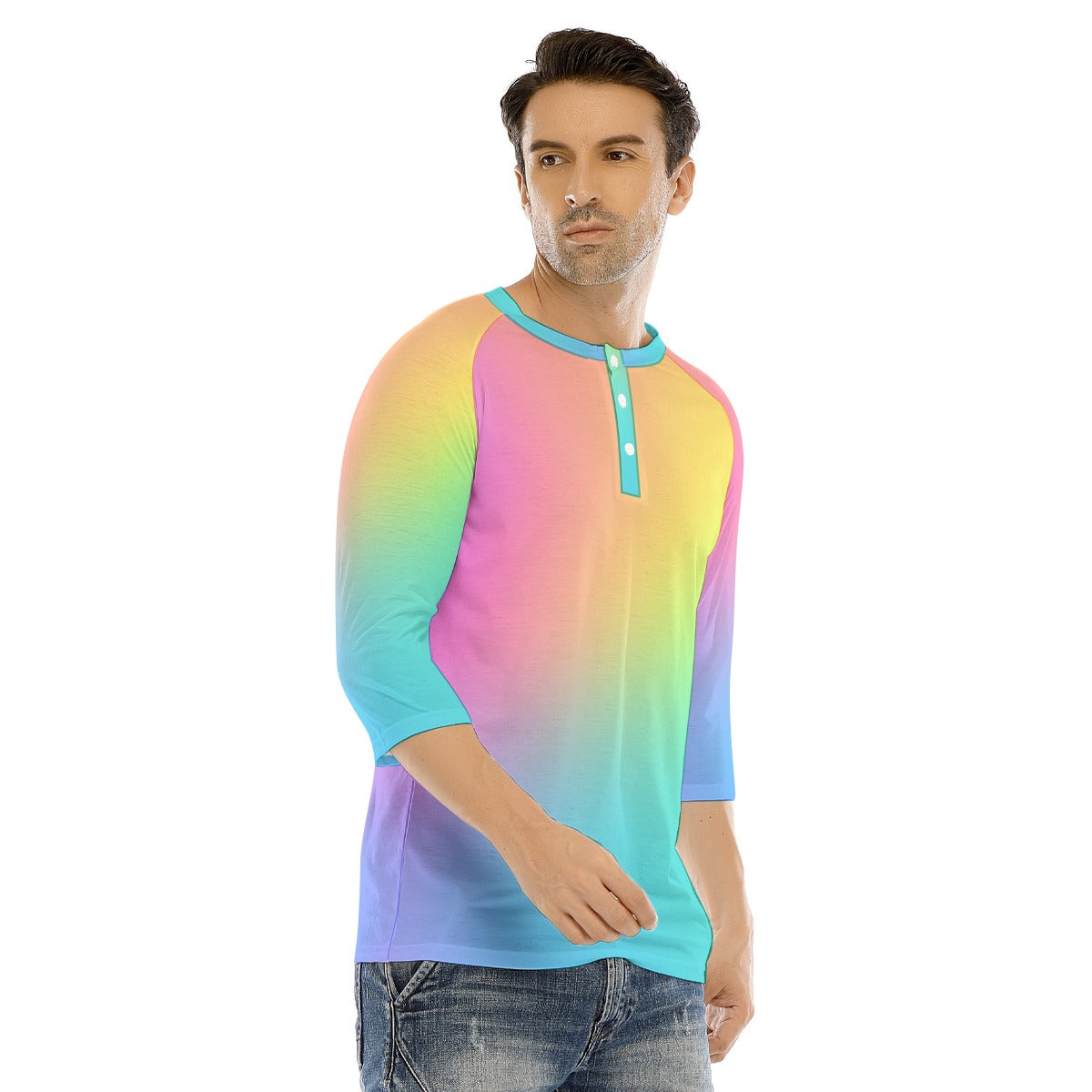 Men's Bracelet Sleeve T-shirt With Button Closure - view 2