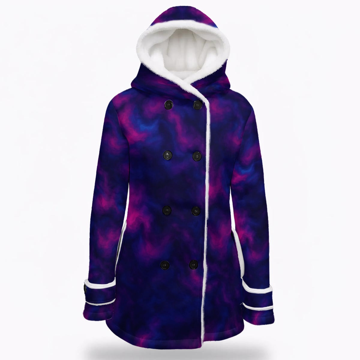 Women's Hooded Double-Breasted Winter Coat With Fleece