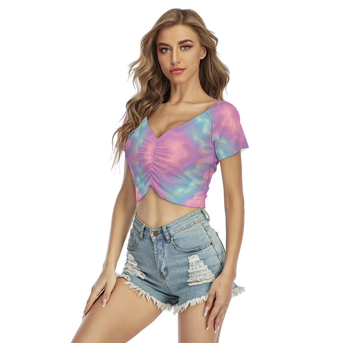 Women's Raglan Drawstring Front Crop Tee