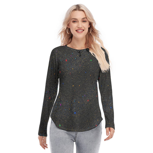 Women's Raglan Sleeves U-Shaped Hem Long Sleeves Blouse