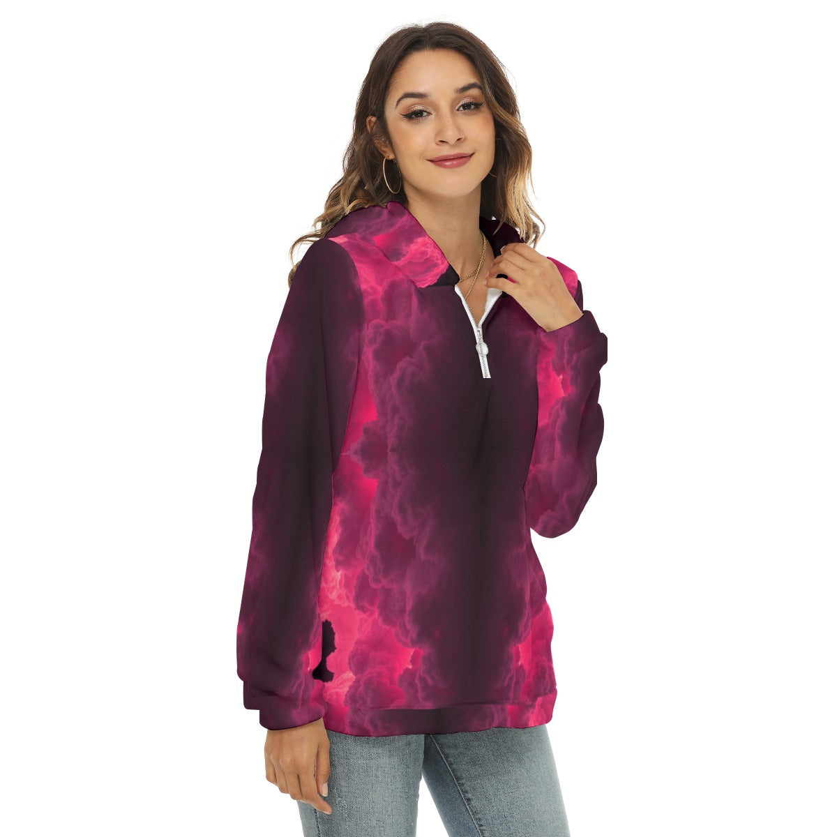 Women's Borg Fleece Hoodie With Half Zip