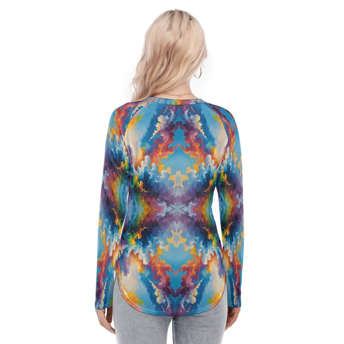 Women's Raglan Sleeves U-Shaped Hem Long Sleeves Blouse