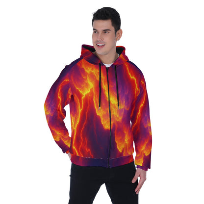 Men's Heavy Fleece Raglan Zip Up Hoodie With Pocket