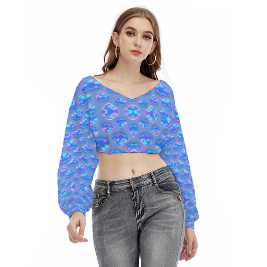 Women's V-neck Long Sleeve Cropped Sweatshirt