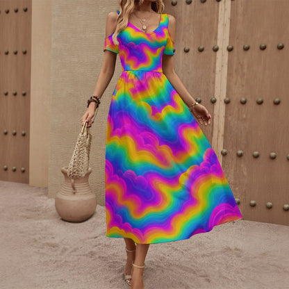 Women's V-neck Off-shoulder Dress