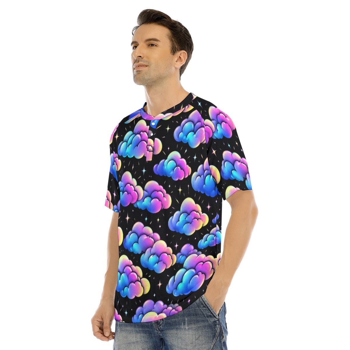 Men's Raglan Sleeve T-shirt With Button Closure