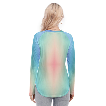 Women's Raglan Sleeves U-Shaped Hem Long Sleeves Blouse
