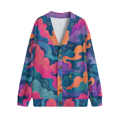 Unisex V-neck Knitted Fleece Cardigan With Button Closure