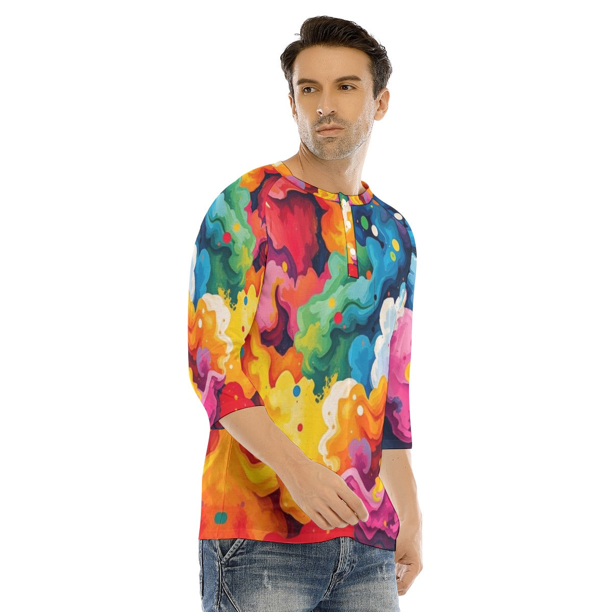 Men's Bracelet Sleeve T-shirt With Button Closure - view 2