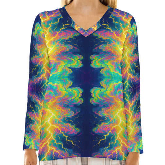 Women's Loose V-Neck T-Shirt With Long Sleeve