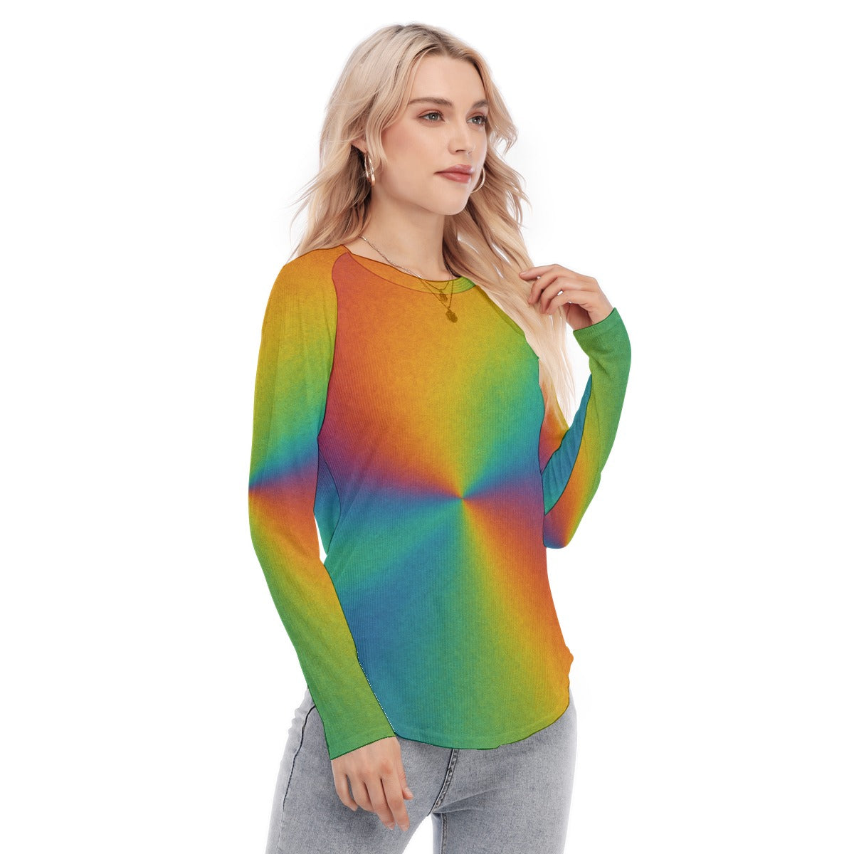 Women's Raglan Sleeves U-Shaped Hem Long Sleeves Blouse