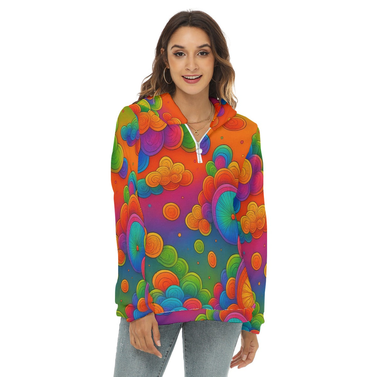 Women's Borg Fleece Hoodie With Half Zip