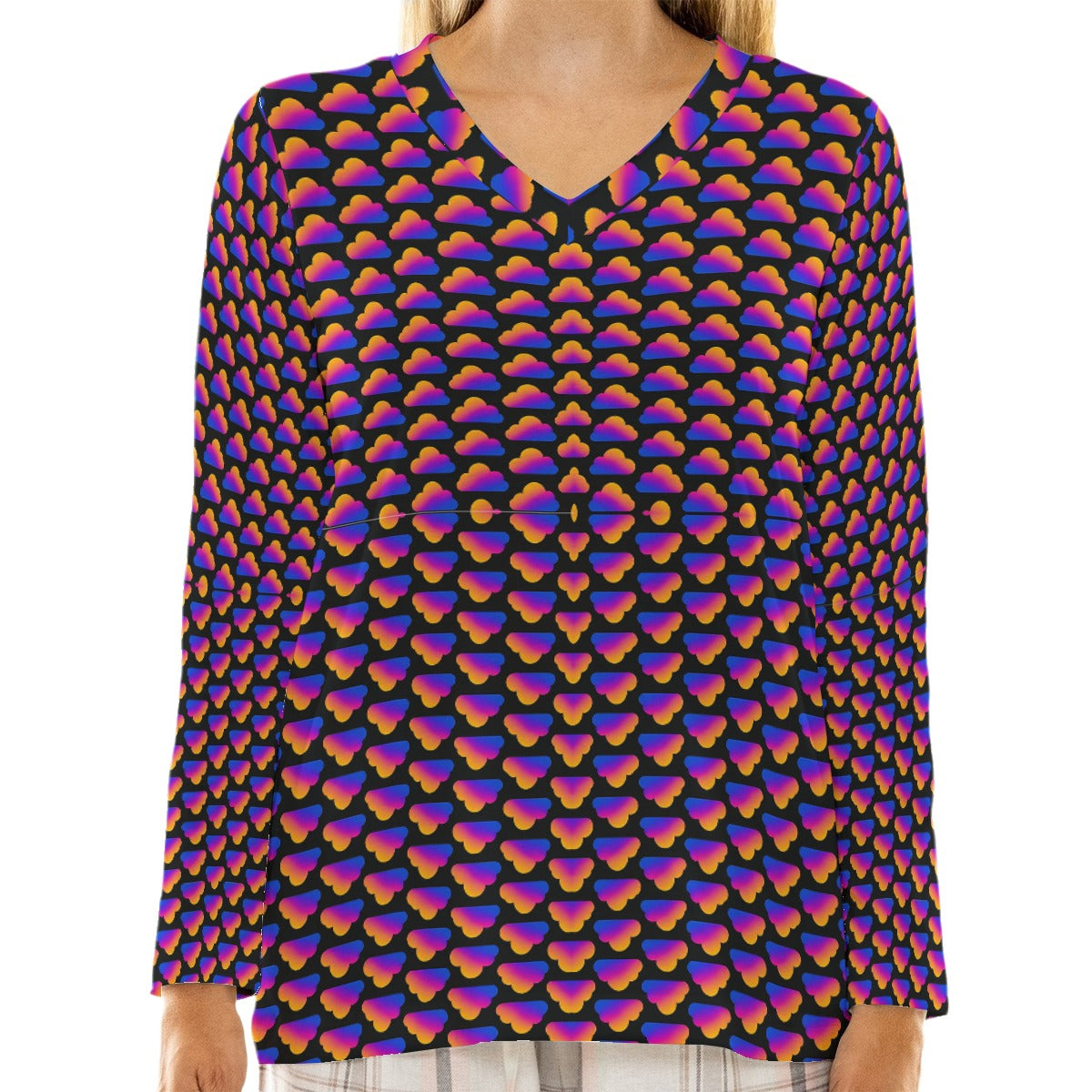 Women's Loose V-Neck T-Shirt With Long Sleeve