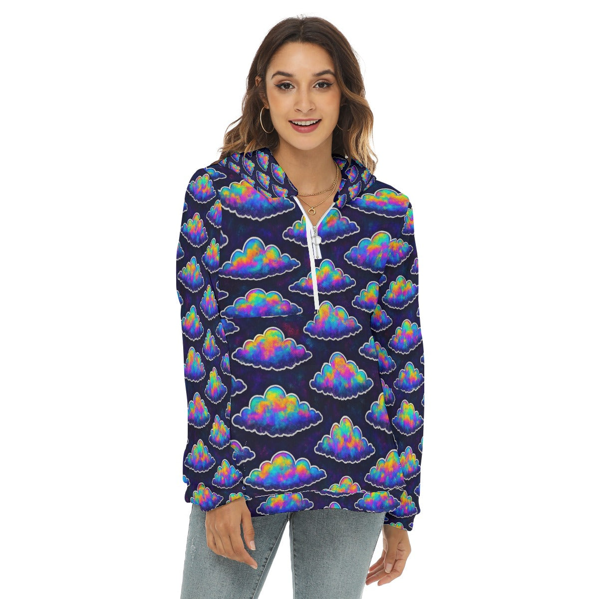 Women's Borg Fleece Hoodie With Half Zip