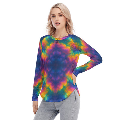 Women's Raglan Sleeves U-Shaped Hem Long Sleeves Blouse
