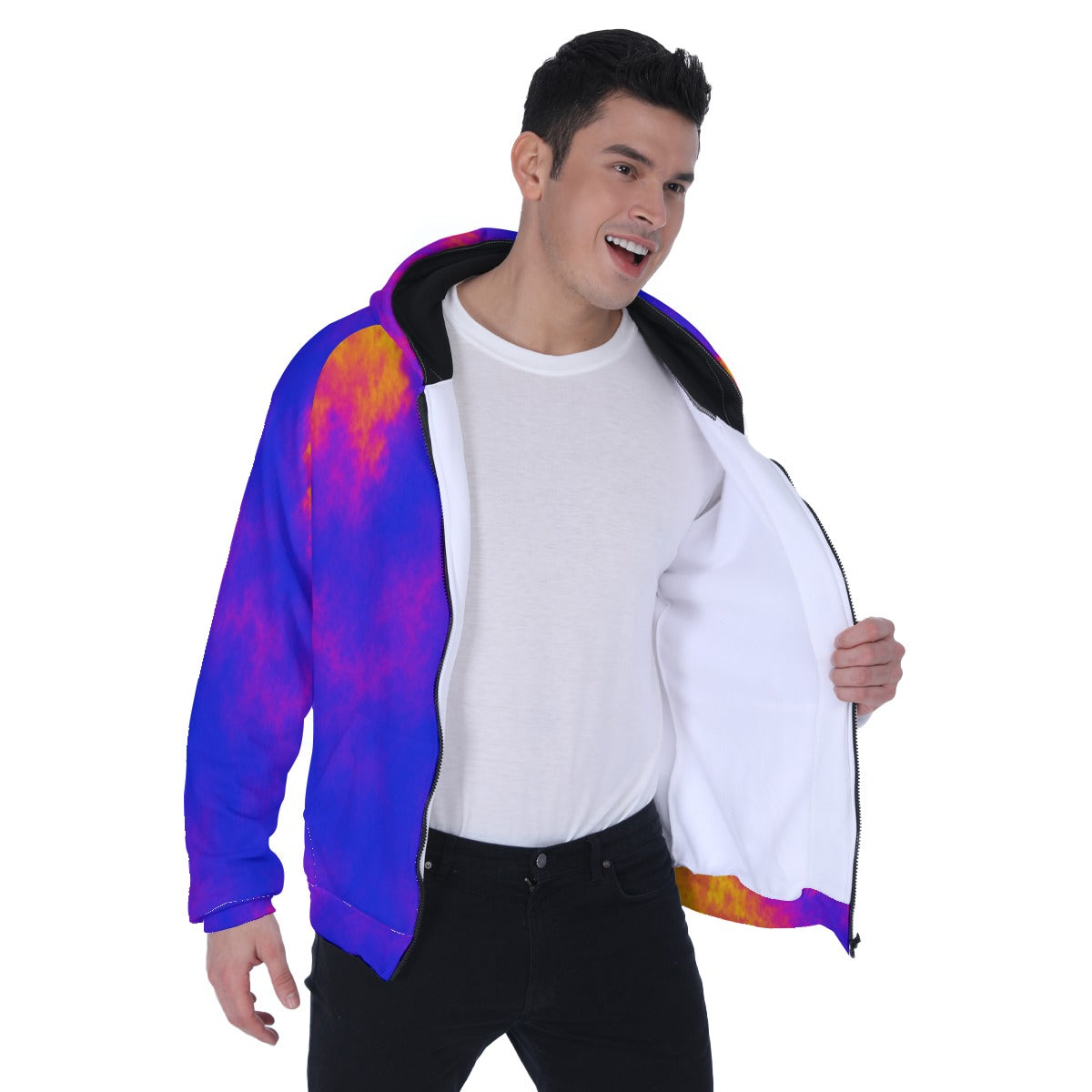 Men's Heavy Fleece Raglan Zip Up Hoodie With Pocket