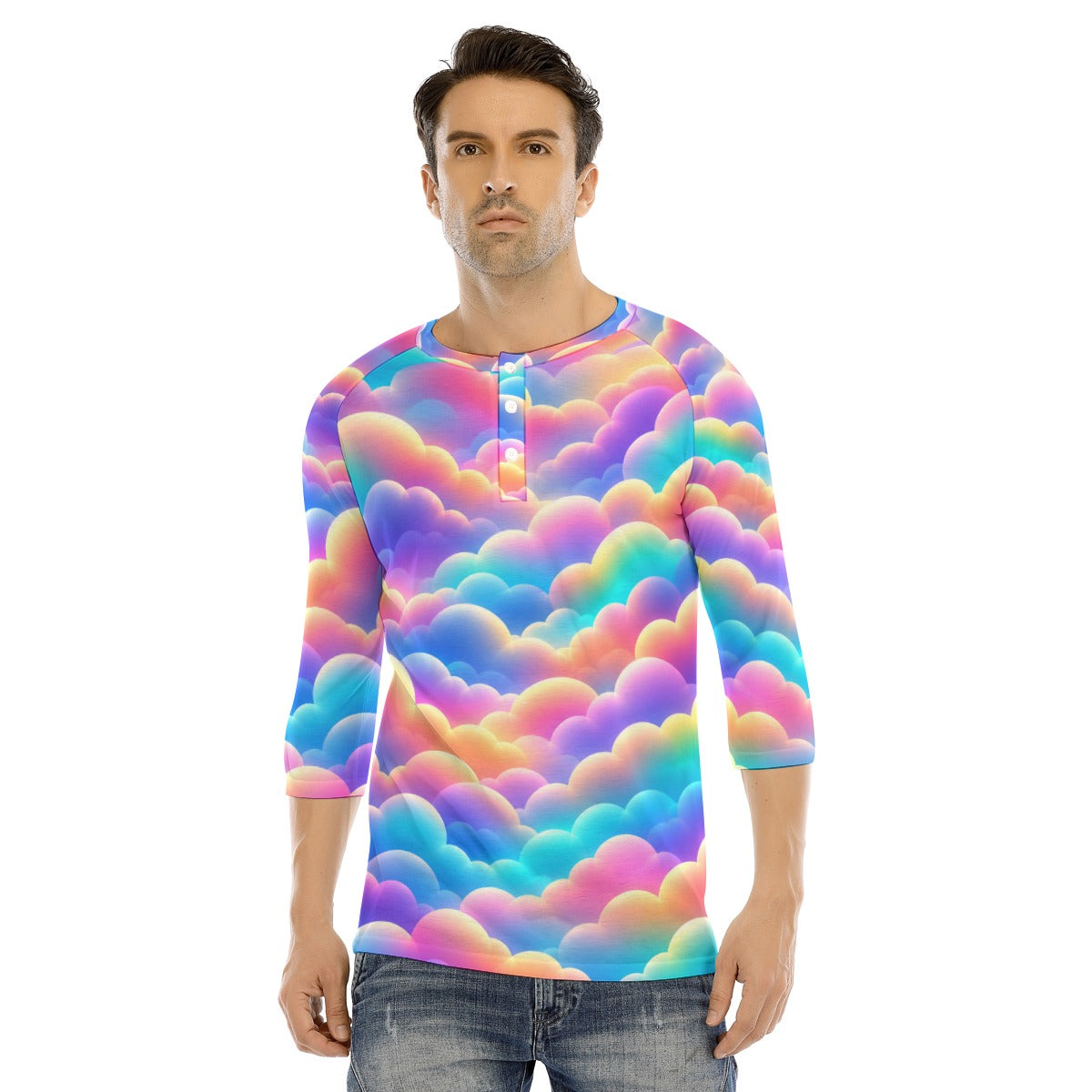 Men's Bracelet Sleeve T-shirt With Button Closure - view 1