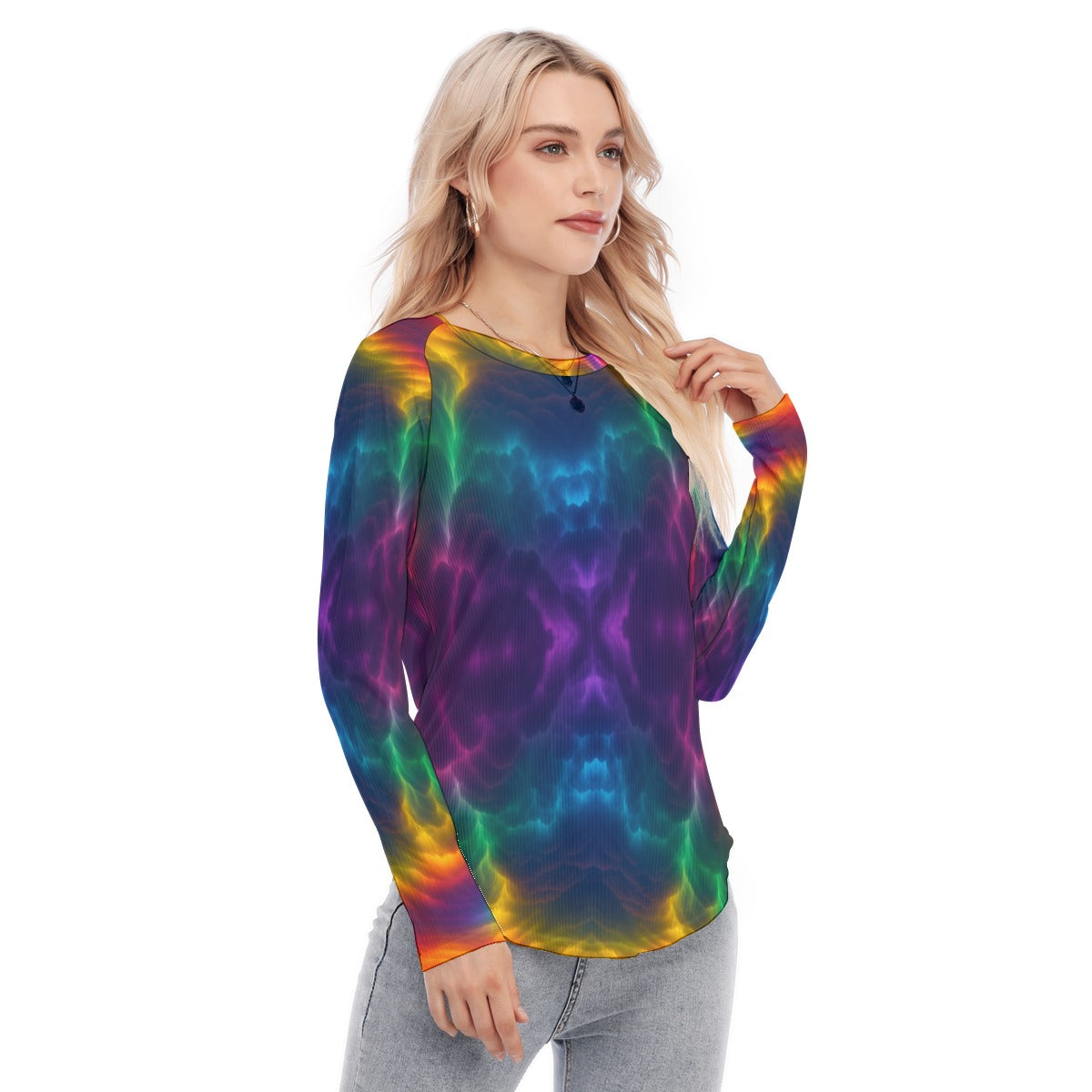 Women's Raglan Sleeves U-Shaped Hem Long Sleeves Blouse