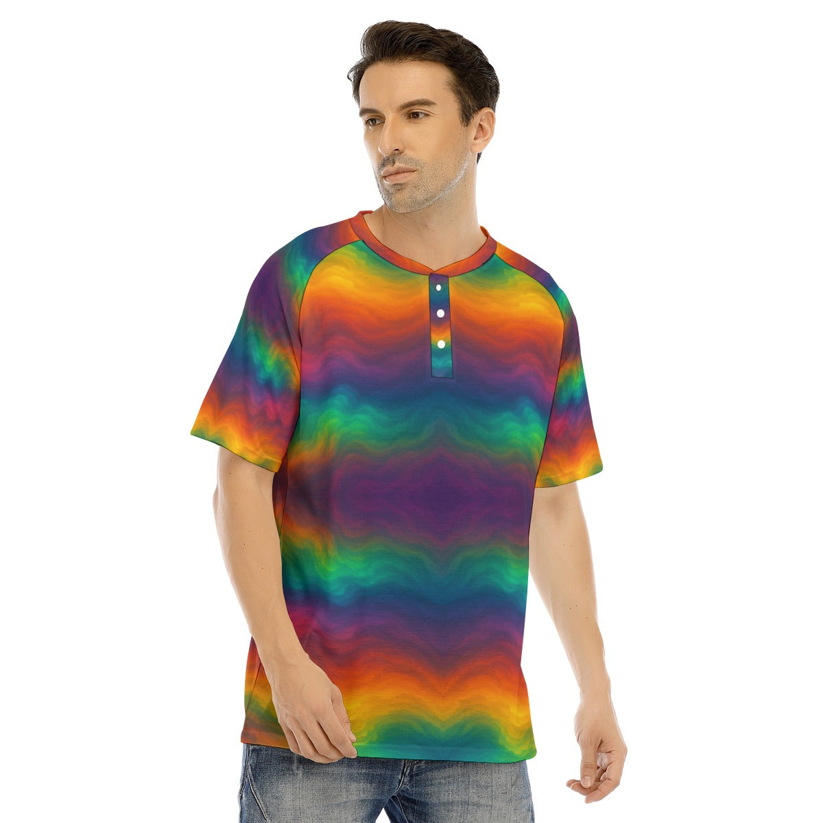 Men's Raglan Sleeve T-shirt With Button Closure