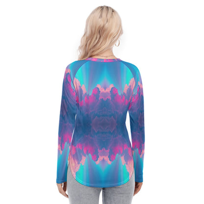 Women's Raglan Sleeves U-Shaped Hem Long Sleeves Blouse