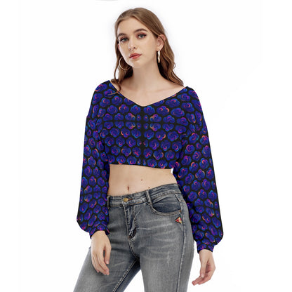 Women's V-neck Long Sleeve Cropped Sweatshirt