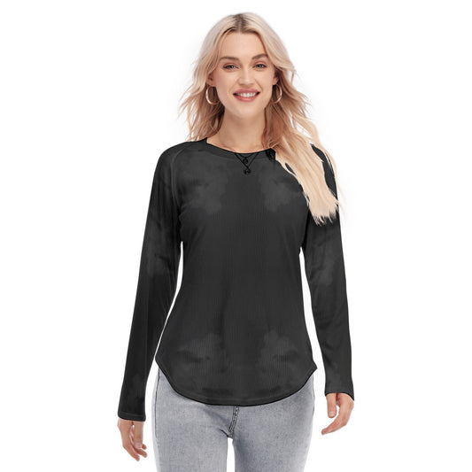 Women's Raglan Sleeves U-Shaped Hem Long Sleeves Blouse