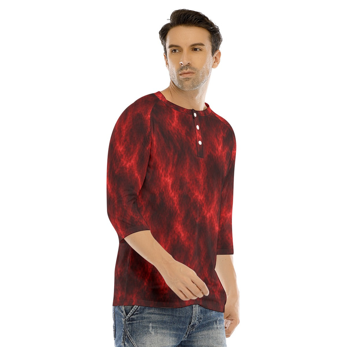 Men's Bracelet Sleeve T-shirt With Button Closure - view 2