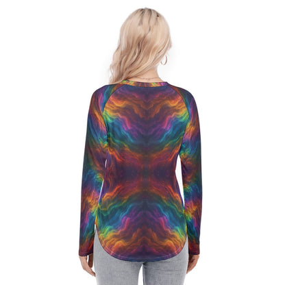 Women's Raglan Sleeves U-Shaped Hem Long Sleeves Blouse