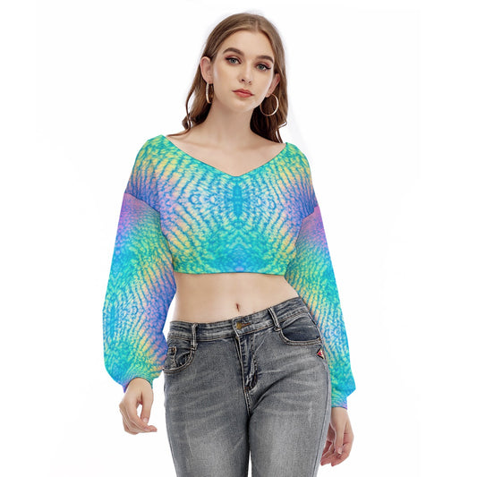Women's V-neck Long Sleeve Cropped Sweatshirt