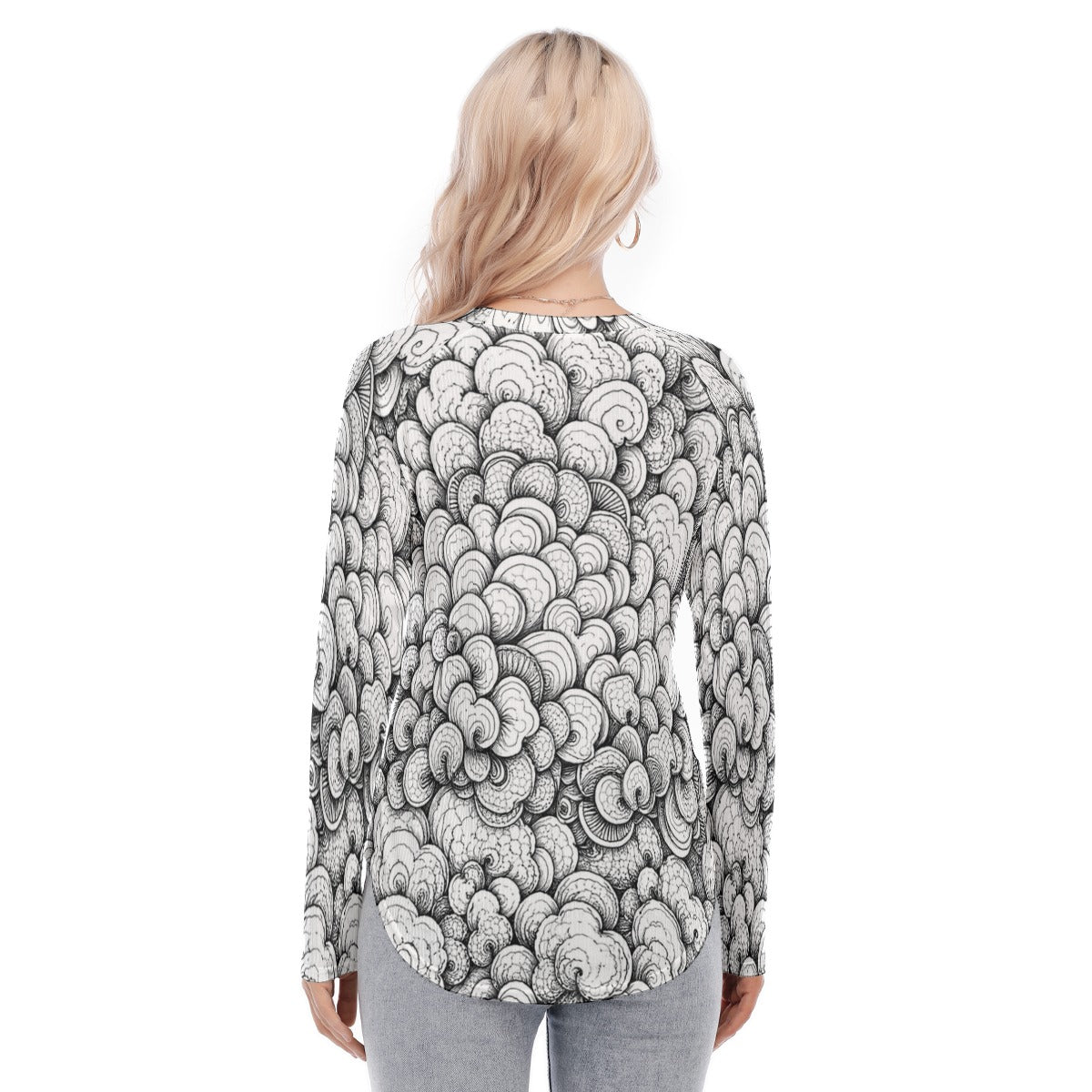 Women's Raglan Sleeves U-Shaped Hem Long Sleeves Blouse