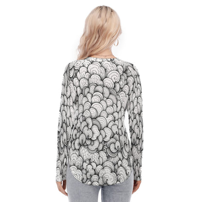 Women's Raglan Sleeves U-Shaped Hem Long Sleeves Blouse