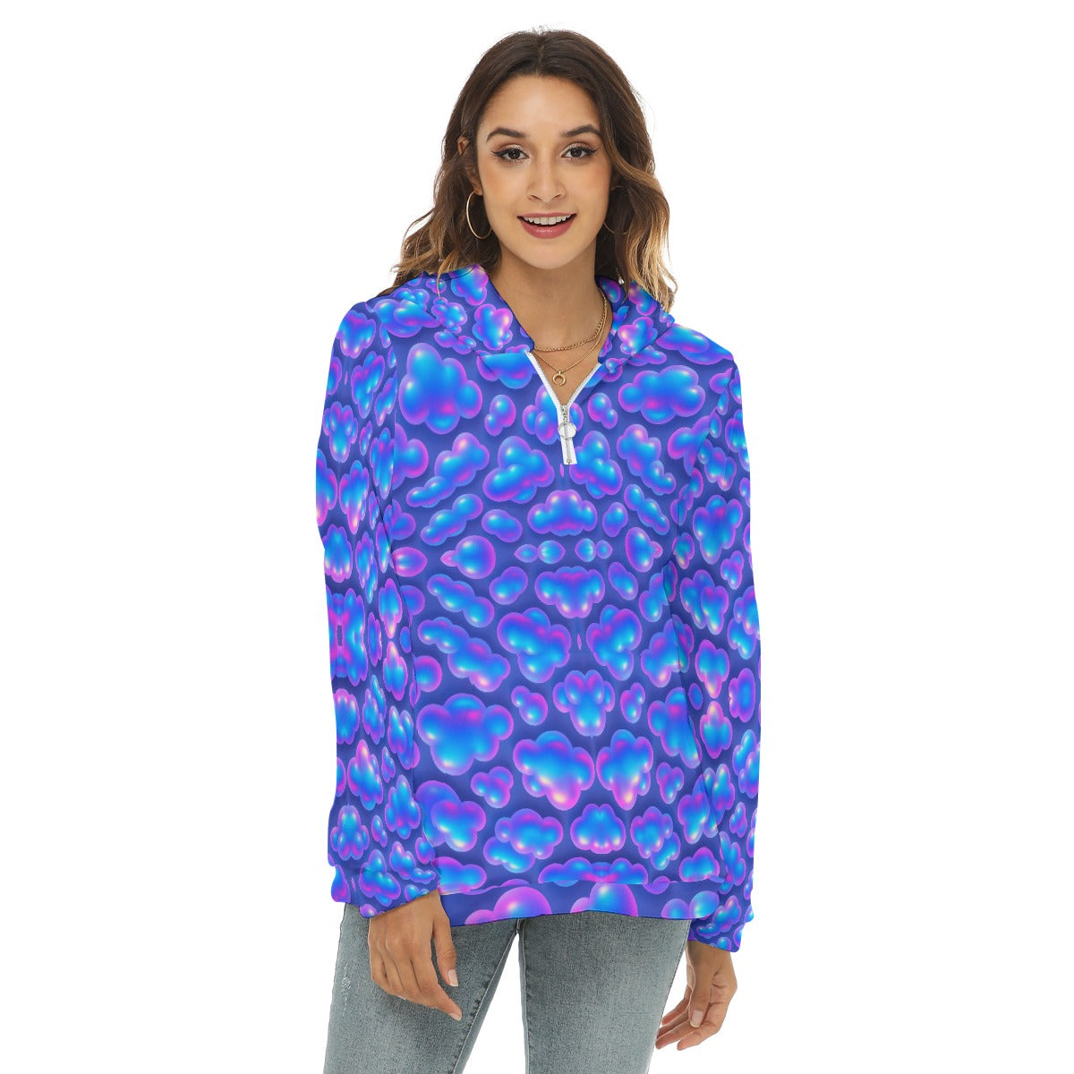 Women's Borg Fleece Hoodie With Half Zip